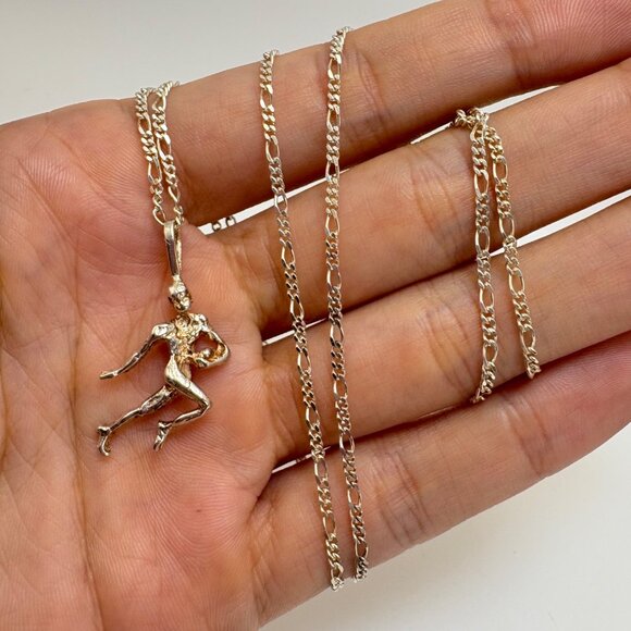 VTG Sterling Silver 925 Dancing Figure Textured Pendant Necklace Size 26" Length - Picture 13 of 16